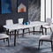 Cadeiras luxuosas elegantes da sala de jantar do couro branco com pés de madeira